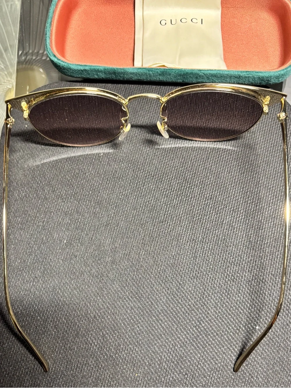 Gucci Gold Frame Pink Lens Round Sunglasses